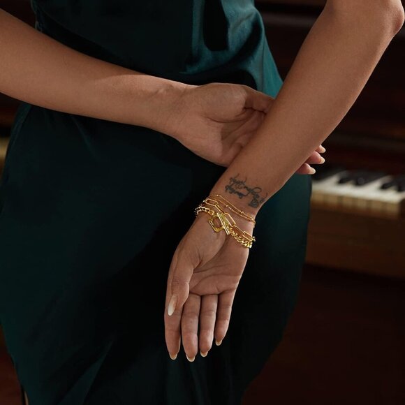 Dainty Layering Bracelets for Women 18 k Gold Plated Fashion Adjustable Chunky C - Picture 7 of 7